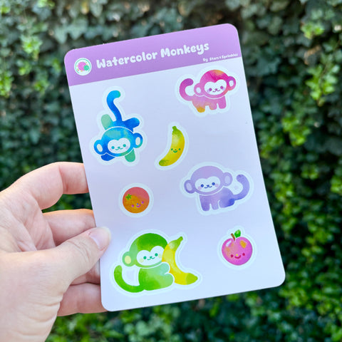 Watercolor Monkeys Sticker Sheet
